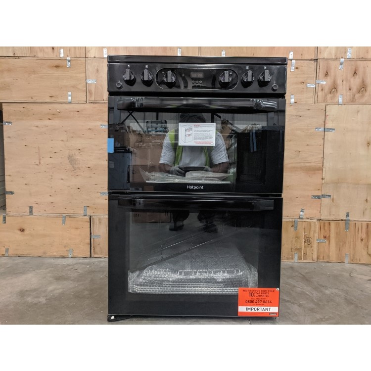 Refurbished Hotpoint HDM67G0CMB 60cm XXL Capacity Double Oven Gas Cooker Black