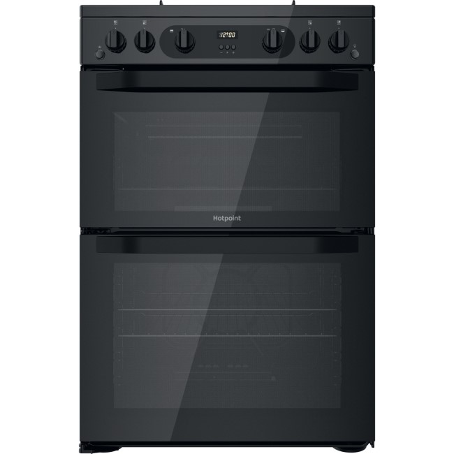 Hotpoint 60cm XXL Capacity Double Oven Gas Cooker - Black