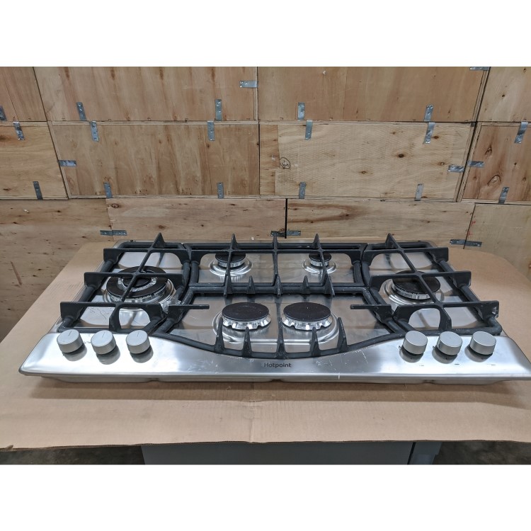 Refurbished Hotpoint PHC961TSIXH 87cm 6 Burner Gas Hob Stainless Steel With Cast Iron Pan Stands