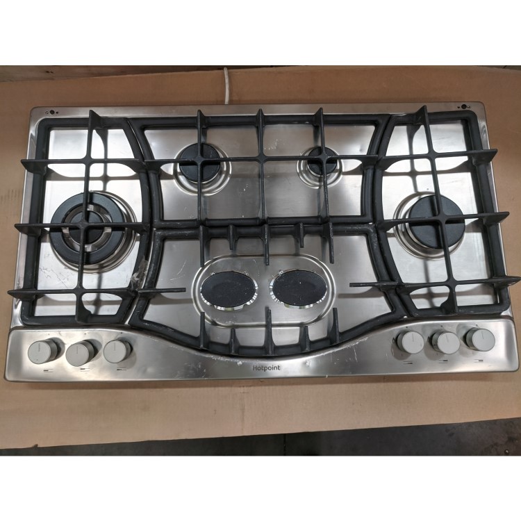 Refurbished Hotpoint PHC961TSIXH 87cm 6 Burner Gas Hob Stainless Steel With Cast Iron Pan Stands