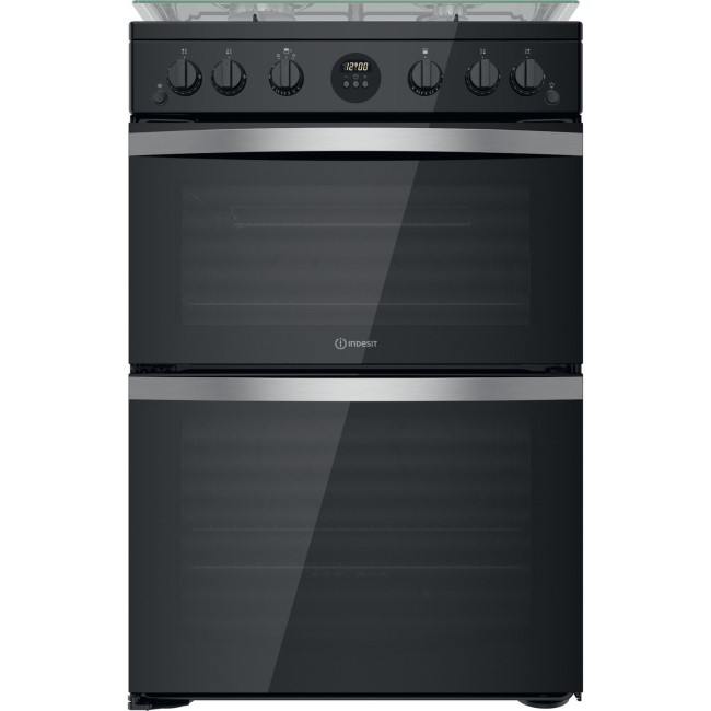 Indesit 60cm Double Oven Gas Cooker - Black
