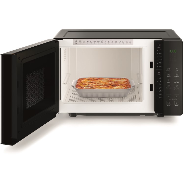 Refurbished Hotpoint Xtraspace MWHF203B Flatbed 20L With Grill 800W Microwave Oven Black