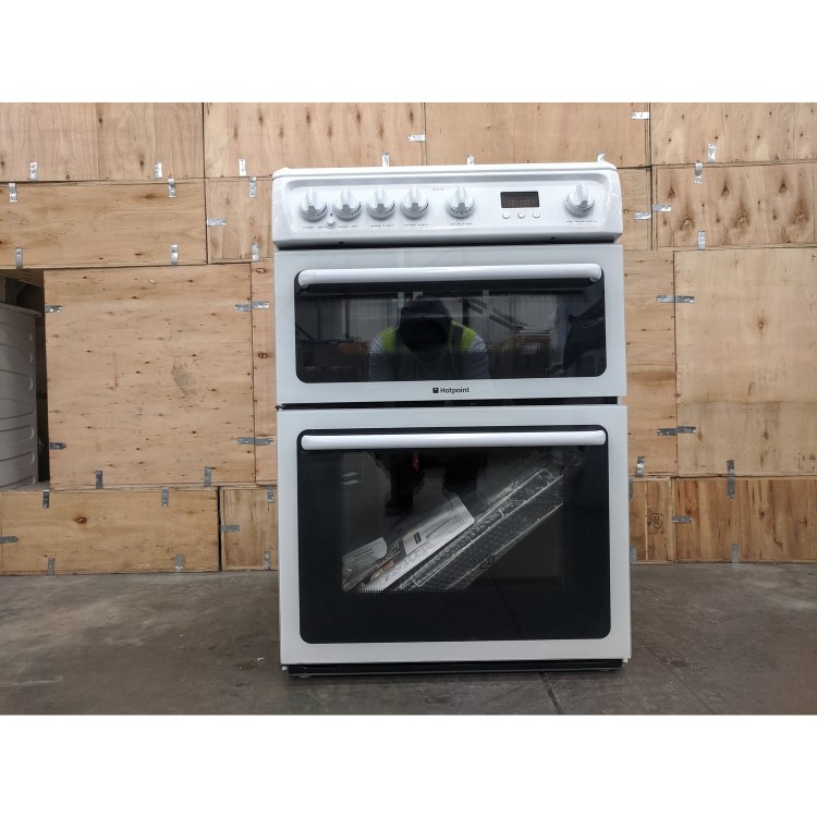 Refurbished Hotpoint HAG60P 60cm Double Oven Gas Cooker White