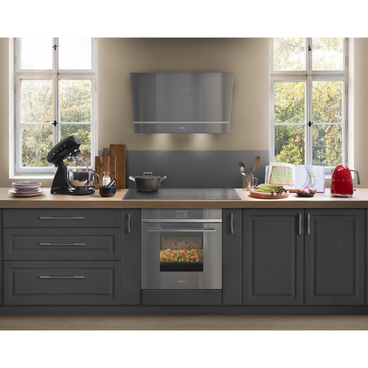 Smeg 80cm Angled Chimney Cooker Hood - Silver