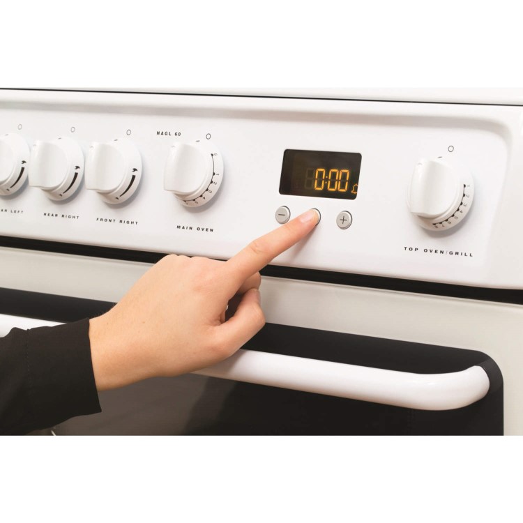 Refurbished Hotpoint HAGL60P 60cm Double Oven Gas Cooker with Lid White