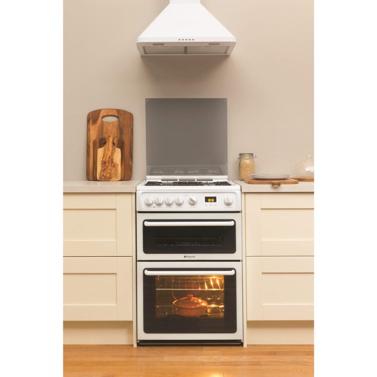 Refurbished Hotpoint HAGL60P 60cm Double Oven Gas Cooker with Lid White