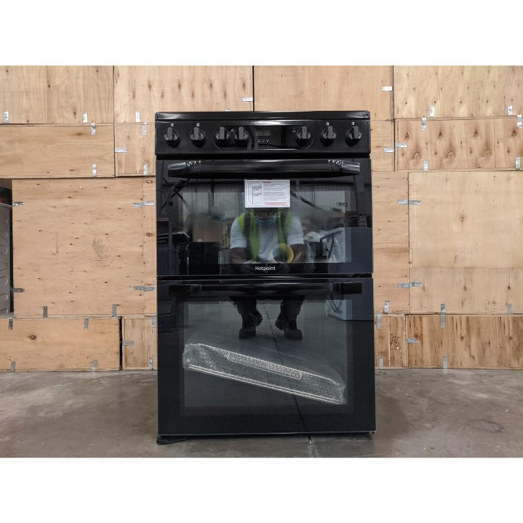 Refurbished Hotpoint HDM67V9CMB 60cm Double Oven Electric Cooker with Ceramic Hob Black