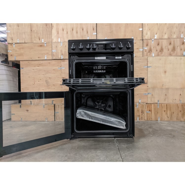 Refurbished Hotpoint HDM67V9CMB 60cm Double Oven Electric Cooker with Ceramic Hob Black