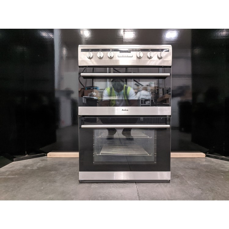 Refurbished Amica AFC6550SS 60cm Double Oven Electric Cooker with Ceramic Hob Stainless Steel
