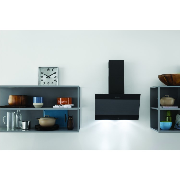Refurbished Indesit HVP66LMK 60cm Angled Chimney Cooker Hood