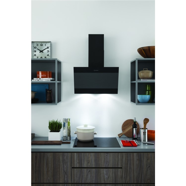 Refurbished Indesit HVP66LMK 60cm Angled Chimney Cooker Hood
