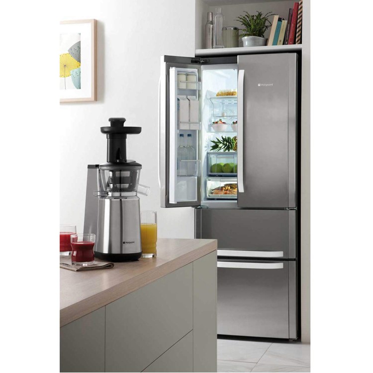 Hotpoint FFU4DX Quadrio 70cm Wide Frost Free Freestanding Fridge Freezer Stainless Steel