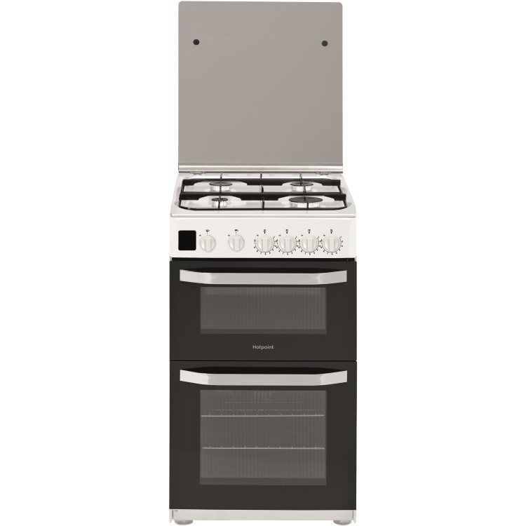 Refurbished Hotpoint HD5G00CCW 50cm Double Cavity Gas Cooker with Lid White