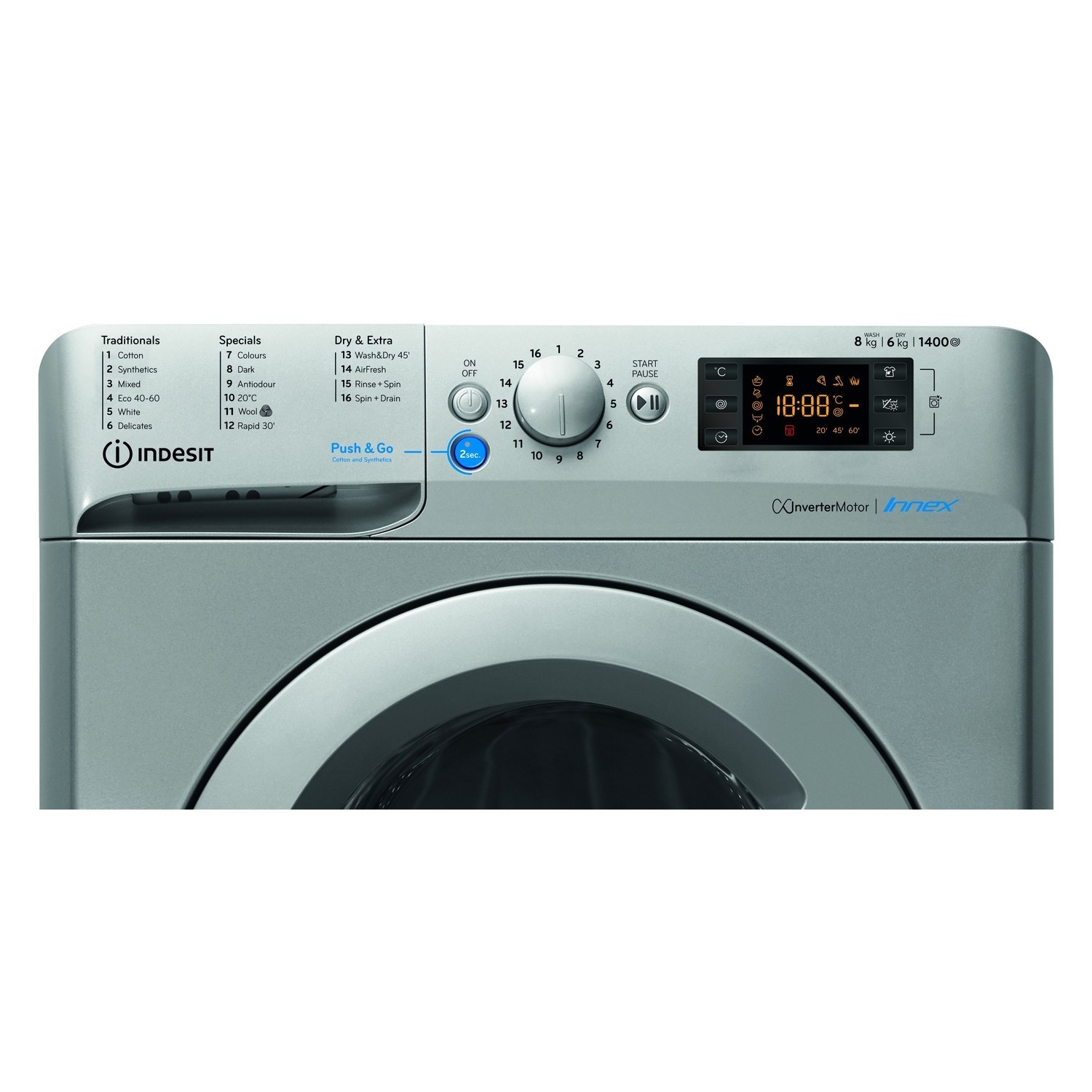 Indesit 8kg Wash 6kg Dry 1400rpm Freestanding Washer Dryer Silver