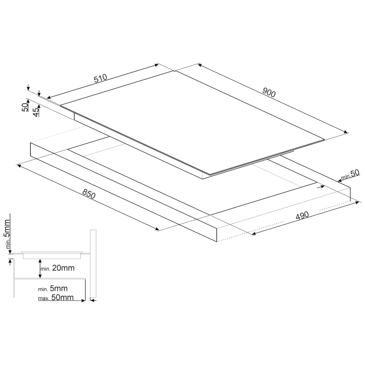 Refurbished Smeg SE395ETB 90cm 5 Zone Ceramic Hob