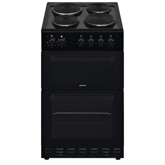 electriQ 50cm Double Cavity Electric Cooker with Sealed Plate Hob - Black