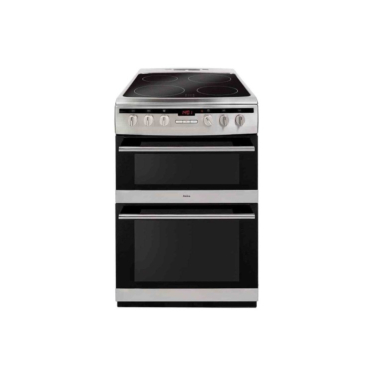 Refurbished Amica AFC6550SS 60cm Double Oven Electric Cooker with Ceramic Hob Stainless Steel