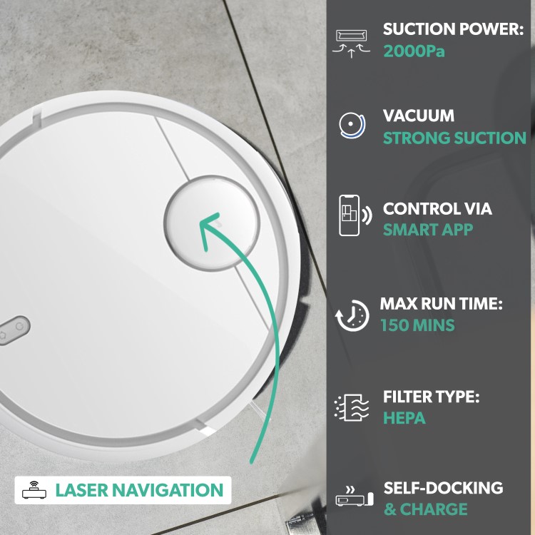 Xiaomi S Series Smart WiFi Laser LDS Navigation Robot Vacuum Cleaner 2000Pa 5200 mAH Battery 