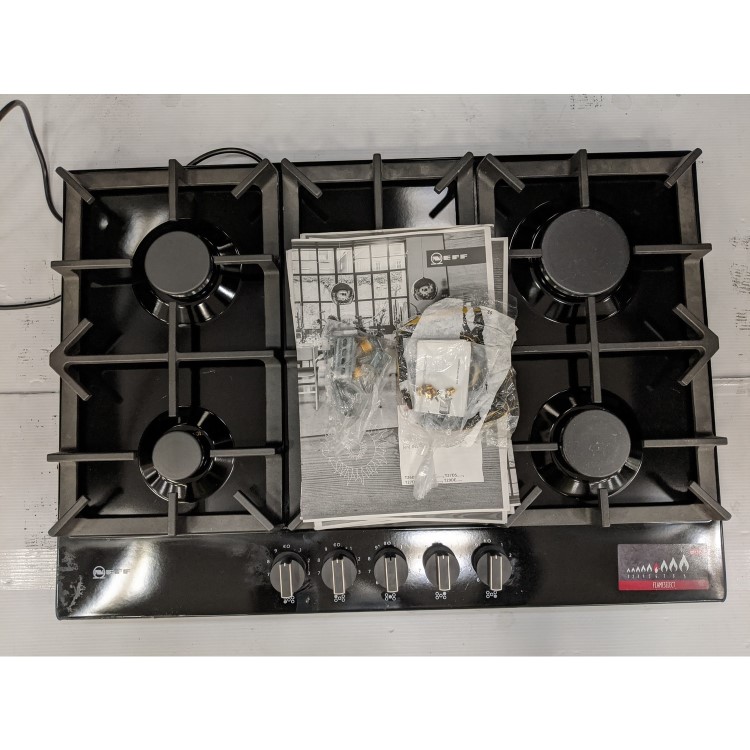 Refurbished Neff N70 T27DS59S0 75cm 5 Burner Gas Hob Black With Cast Iron Pan Stands