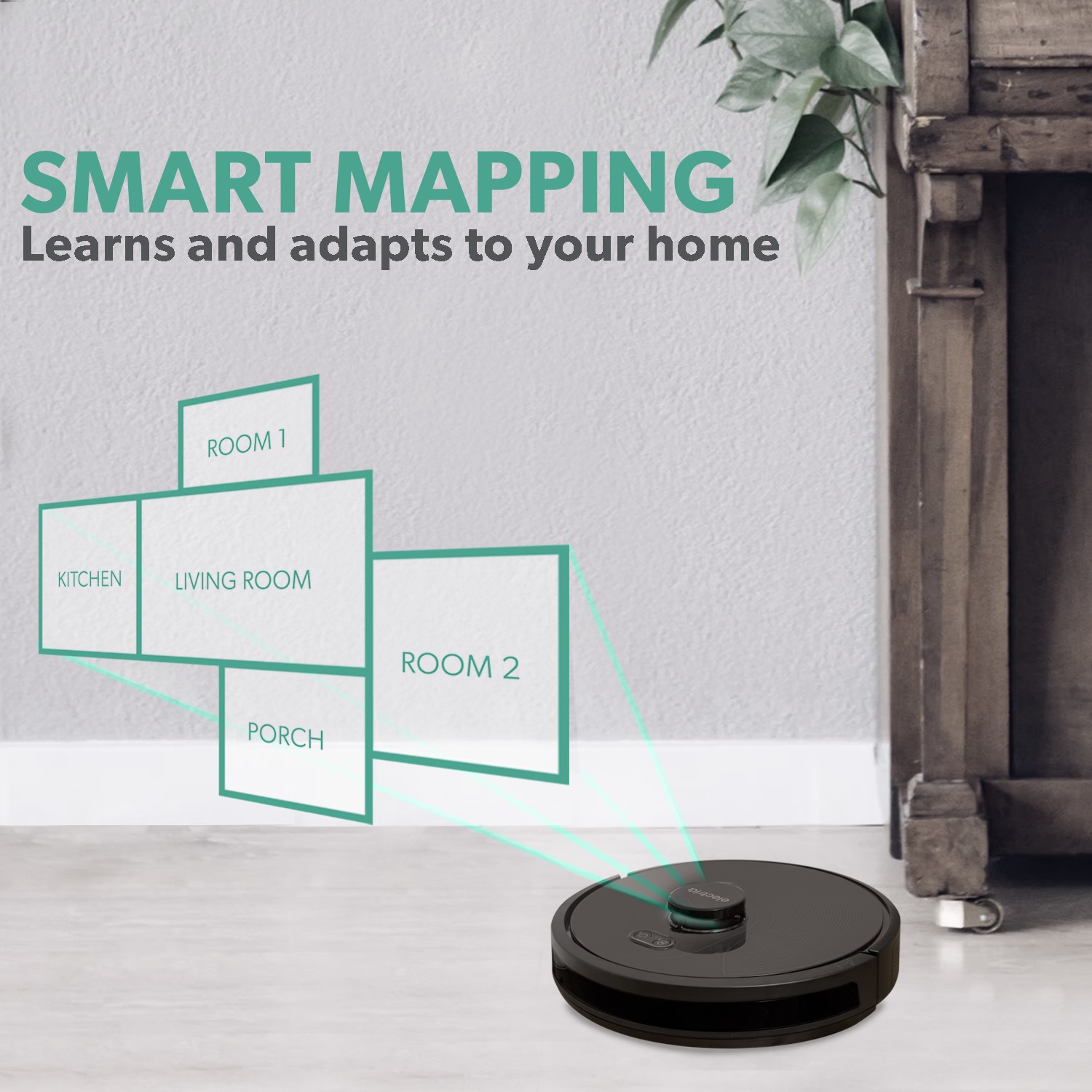 electriQ HELGA Robot Vacuum Cleaner and Mop 4000Pa Suction Black