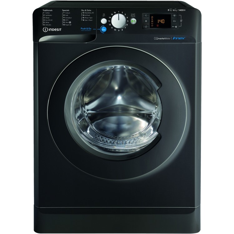 Refurbished Indesit BDE86436XBUKN Freestanding 8/6KG 1400 Spin Washer Dryer Black