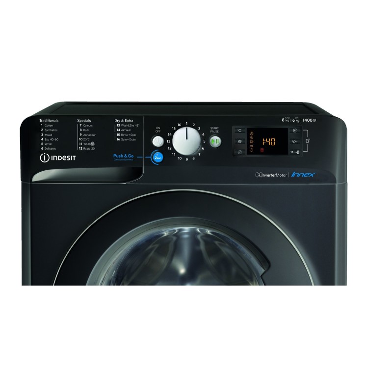 Refurbished Indesit BDE86436XBUKN Freestanding 8/6KG 1400 Spin Washer Dryer Black