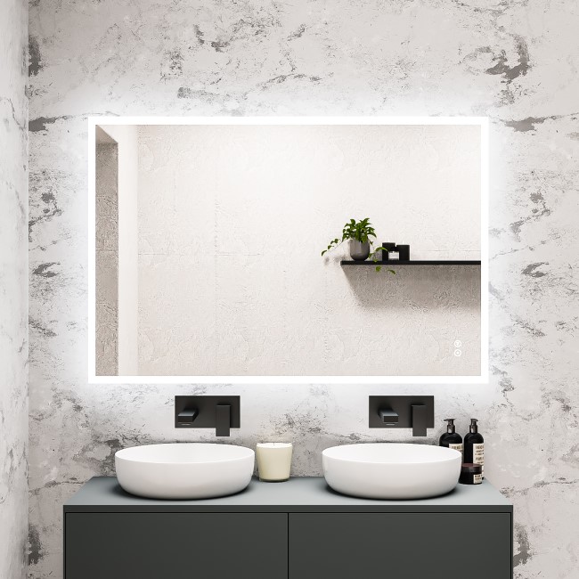 Rectangular LED Heated Bathroom Mirror with Bluetooth & Shaver Socket 1200 x 800mm - Divine
