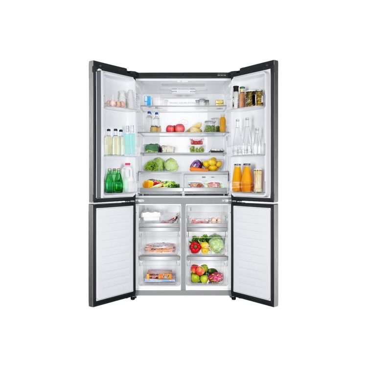 Refurbished Haier Cube Series HTF-610DSN7 Freestanding 610 Litre 70/30 Frost Free American Fridge Freezer Black Stainless Stee;