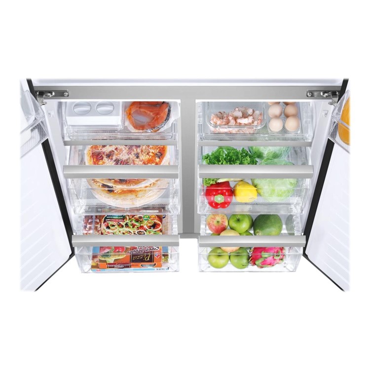 Refurbished Haier Cube Series HTF-610DSN7 Freestanding 610 Litre 70/30 Frost Free American Fridge Freezer Black Stainless Stee;