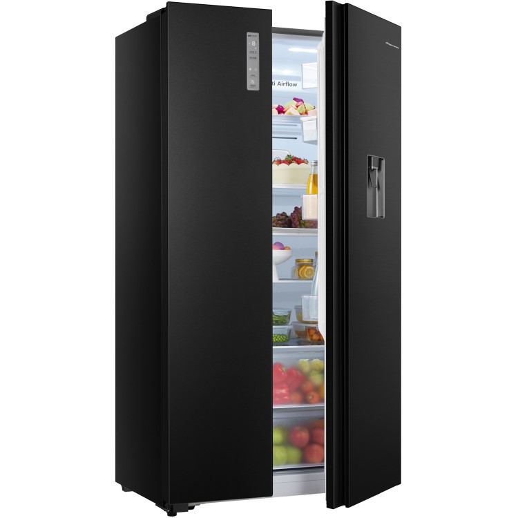 Fridgemaster 519 Litre Side-By-Side American Fridge Freezer With Multiflow  - Black