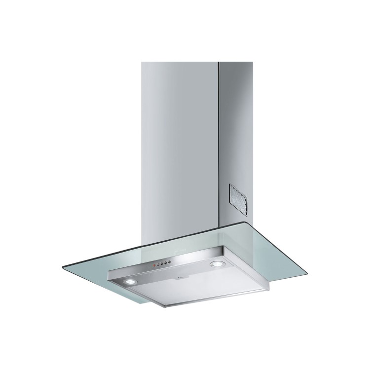 Refurbished Smeg KFV62DE 60cm Stainless Steel and Clear Glass Chimney Hood
