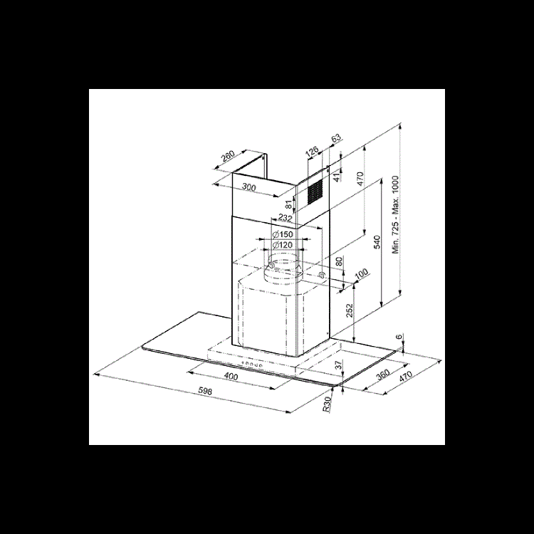 Refurbished Smeg KFV62DE 60cm Stainless Steel and Clear Glass Chimney Hood