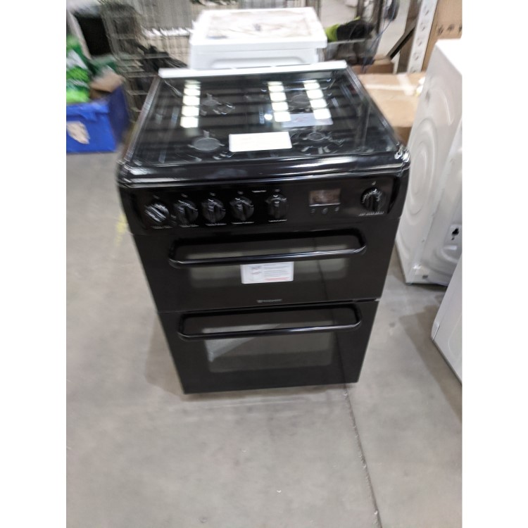 Refurbished Hotpoint HAGL60K 60cm Double Oven Gas Cooker with Lid Black