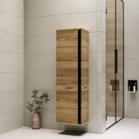 GRADE A1 - Wood Effect Wall Mounted Tall Bathroom Cabinet 420mm - Roxbi