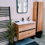 GRADE A1 - Wood Effect Wall Mounted Tall Bathroom Cabinet 420mm - Roxbi
