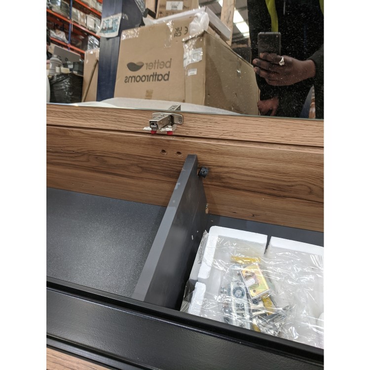 GRADE A2 - Wood Effect Wall Mounted Tall Bathroom Cabinet 420mm - Roxbi