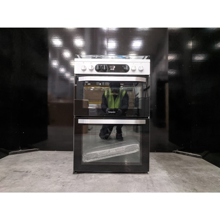 Refurbished Hotpoint HDM67G9C2CW 60cm Double Oven Dual Fuel Cooker with Assisted Cleaning White
