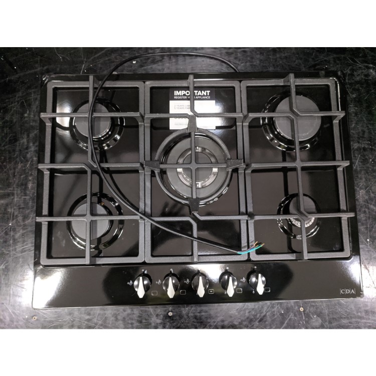 Refurbished CDA HG7251BL 70cm 5 Burner Gas Hob with Wok Burner Black