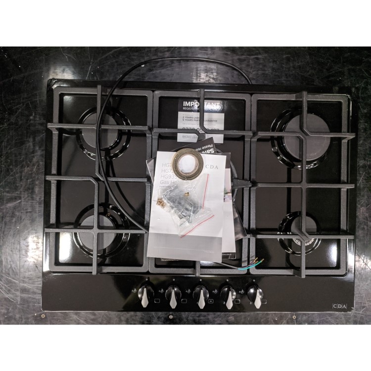 Refurbished CDA HG7251BL 70cm 5 Burner Gas Hob with Wok Burner Black