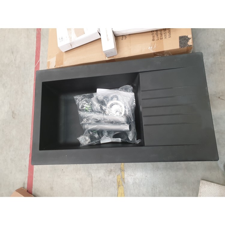 GRADE A2 - Essence Amelia Single Bowl Black Composite Kitchen Sink with Reversible Drainer