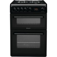 Refurbished Hotpoint HAG60K 60cm Double Oven Gas Cooker Black