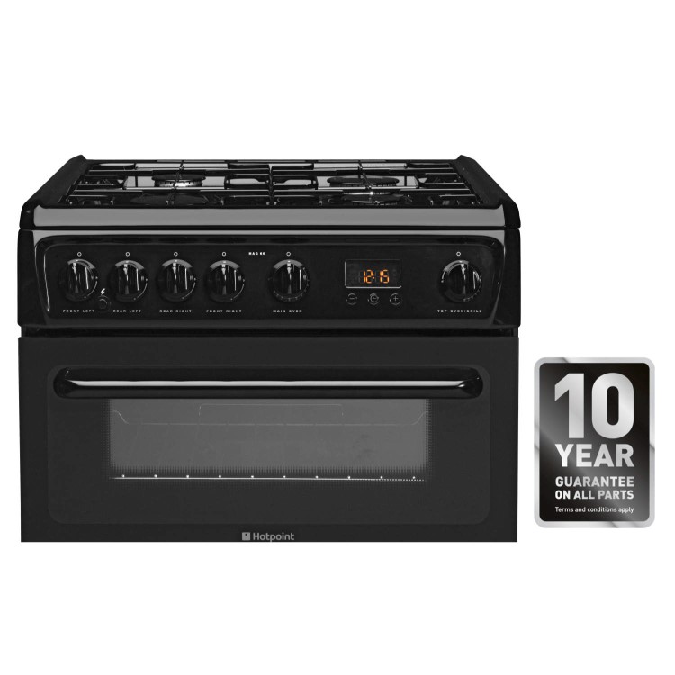 Refurbished Hotpoint HAG60K 60cm Double Oven Gas Cooker Black