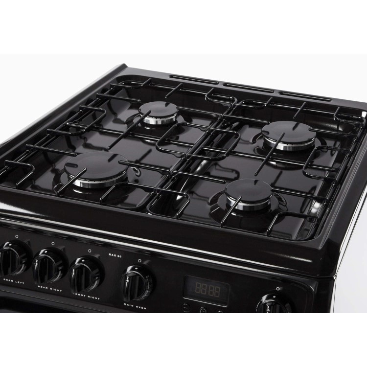 Refurbished Hotpoint HAG60K 60cm Double Oven Gas Cooker Black