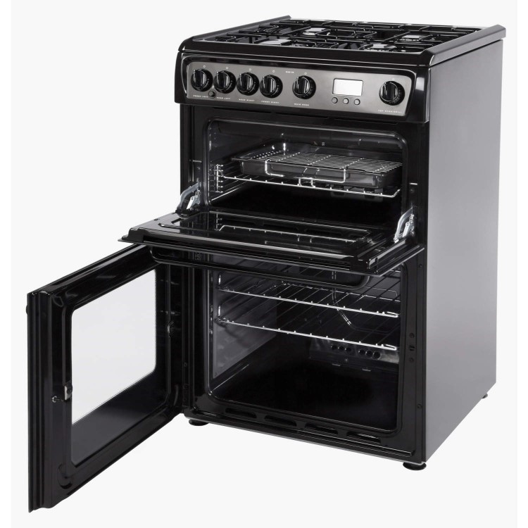 Refurbished Hotpoint HAG60K 60cm Double Oven Gas Cooker Black