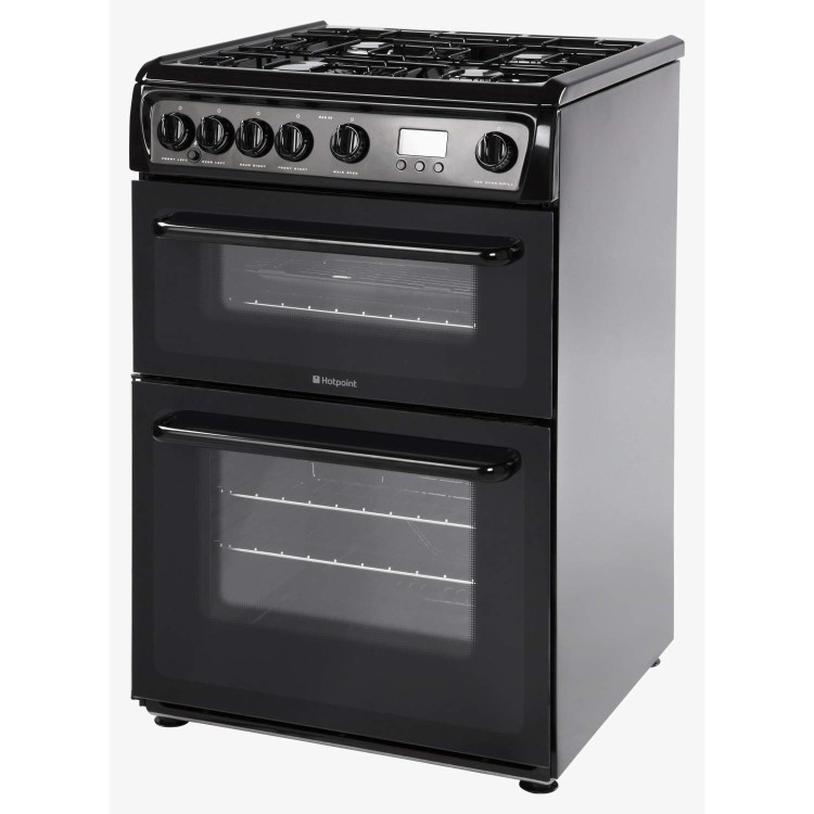 Refurbished Hotpoint HAG60K 60cm Double Oven Gas Cooker Black