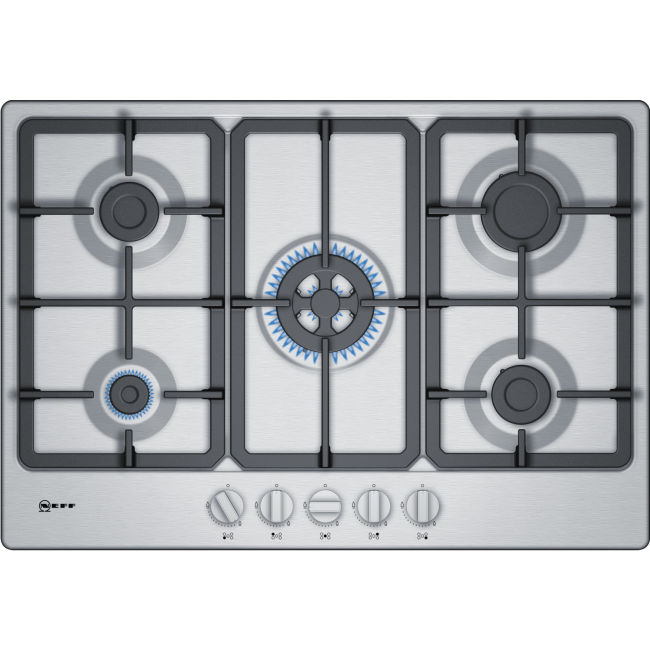 Refurbished Neff N50 T27BB59N0 75cm 5 Burner Gas Hob with Cast Iron Pan Stands Stainless Steel