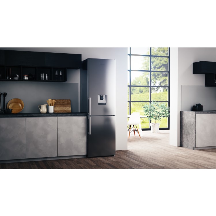 Refurbished Hotpoint H7T911AMXHAQUA Freestanding 360 Litre 70/30 Fridge Freezer Inox