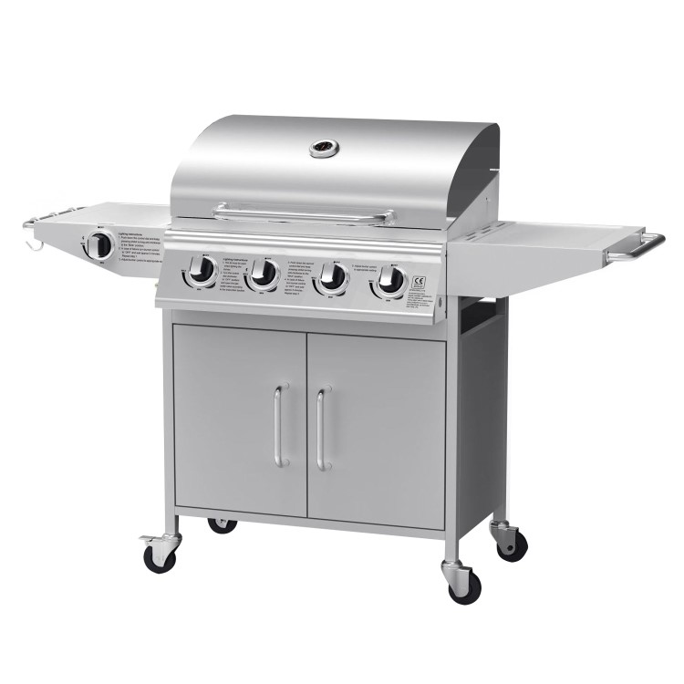 Refurbished Boss Grill Georgia Classic - 4 Burner Gas BBQ Grill with Side Burner - Silver