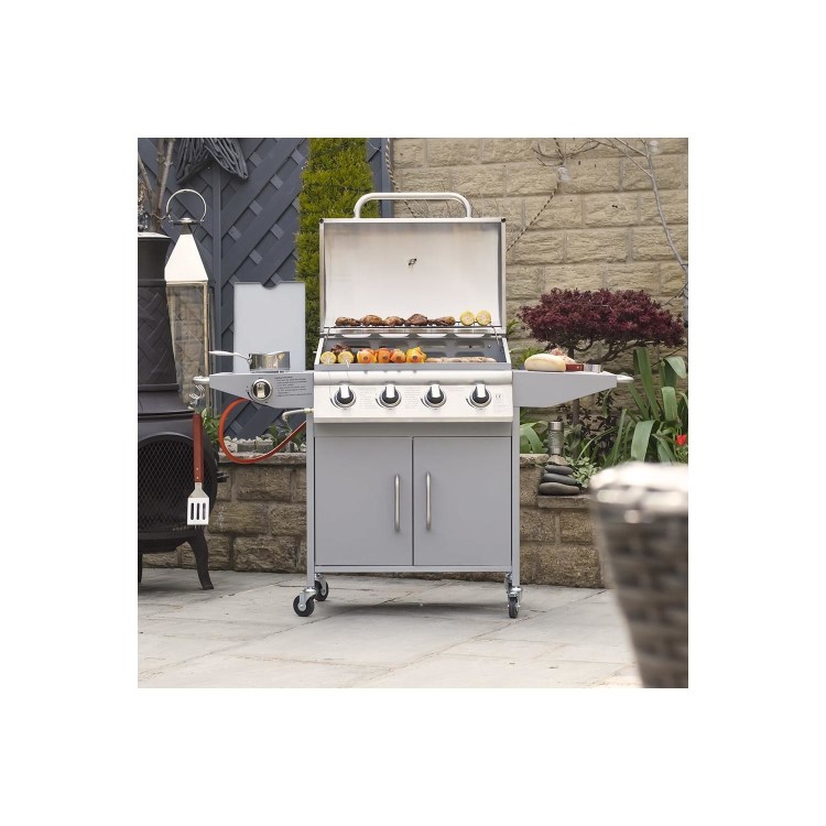 Refurbished Boss Grill Georgia Classic - 4 Burner Gas BBQ Grill with Side Burner - Silver