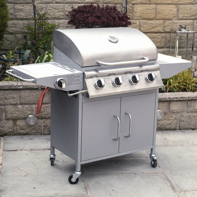 Refurbished Boss Grill Georgia Classic - 4 Burner Gas BBQ Grill with Side Burner - Silver